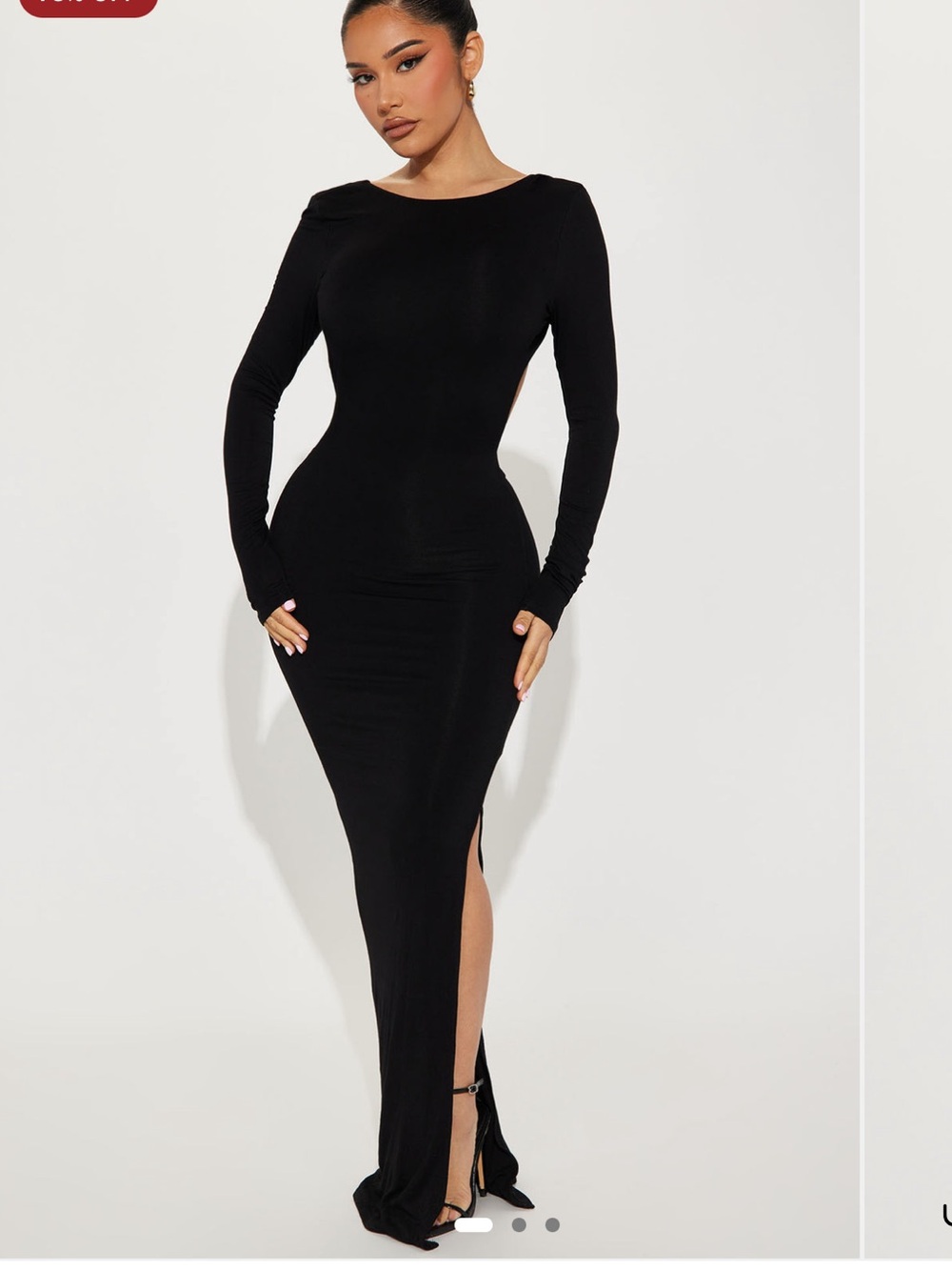 Fashion nova Elegant Black Long Sleeve Side-Slit Maxi Dress